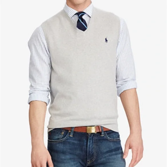 Ralph Lauren Light Gray V-Neck Sweater - Picture 1 of 11